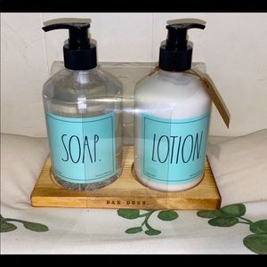 -SOLD- Rae Dunn SOAP and LOTION on wooden base